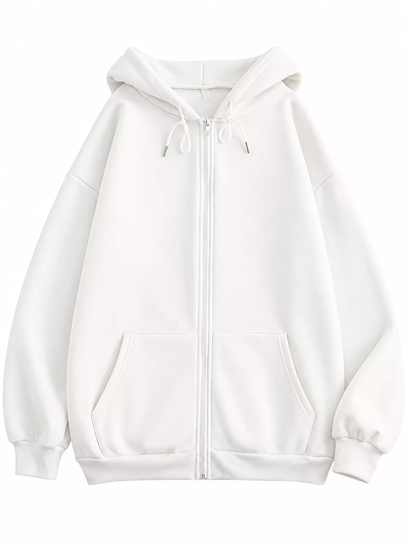 Full Size Oversized Solid Zip-Up Hoodie with Drawstring Plus Size Secondary image