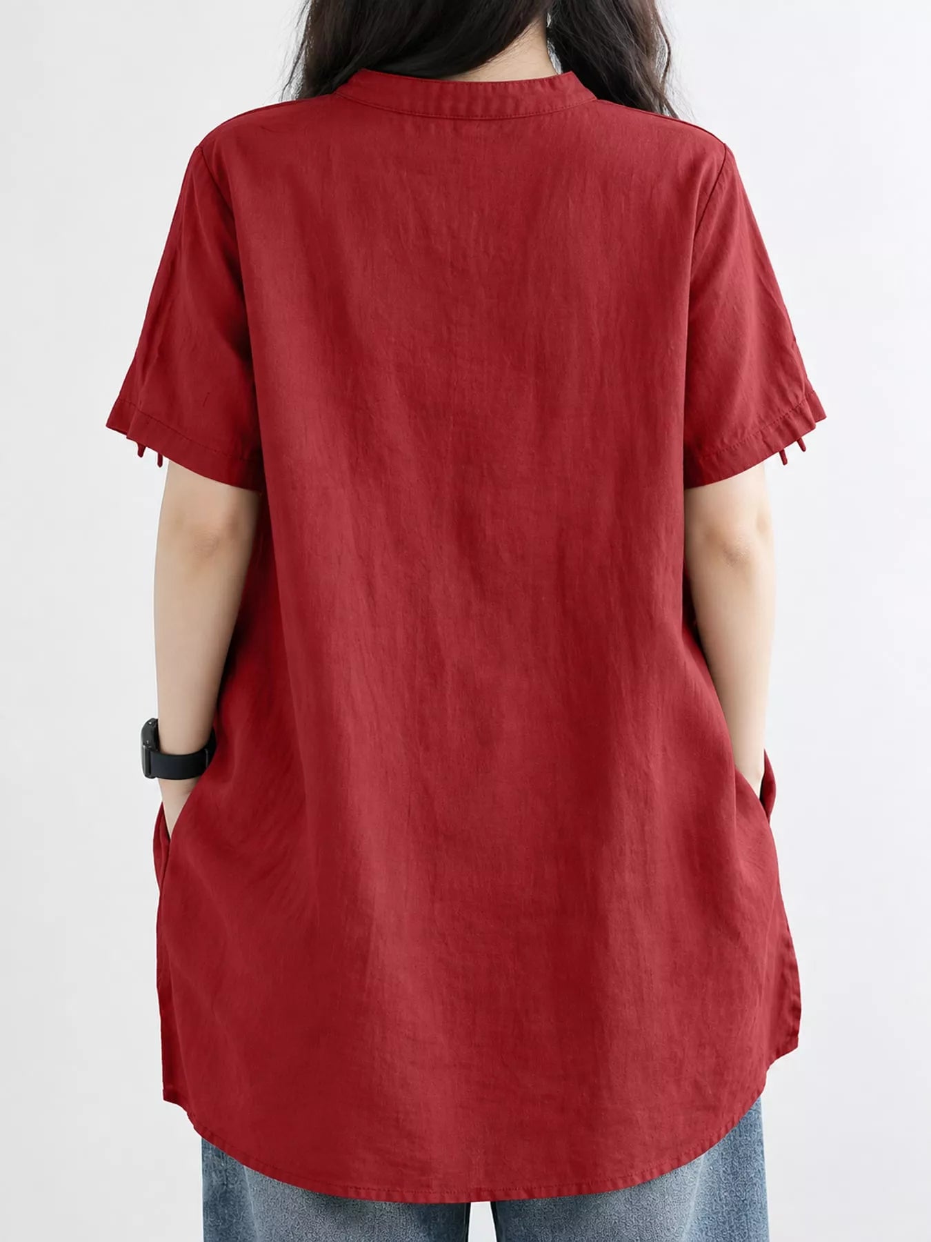 Full Size Notched Short Sleeve Oversize Blouse Plus Size Secondary image