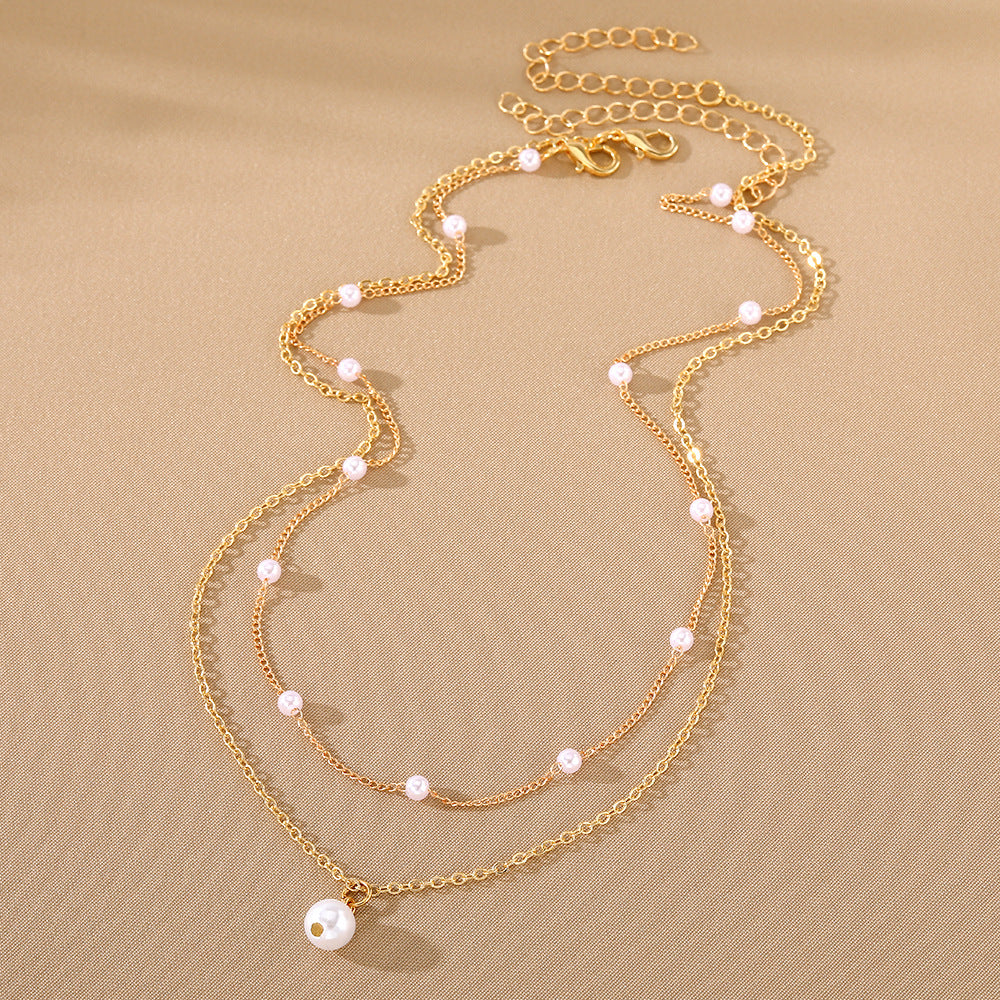 Fashion Jewelry Women's Pearl Tassel Pendant Double-layer Necklace Gold Pearl Necklace For Women Secondary image