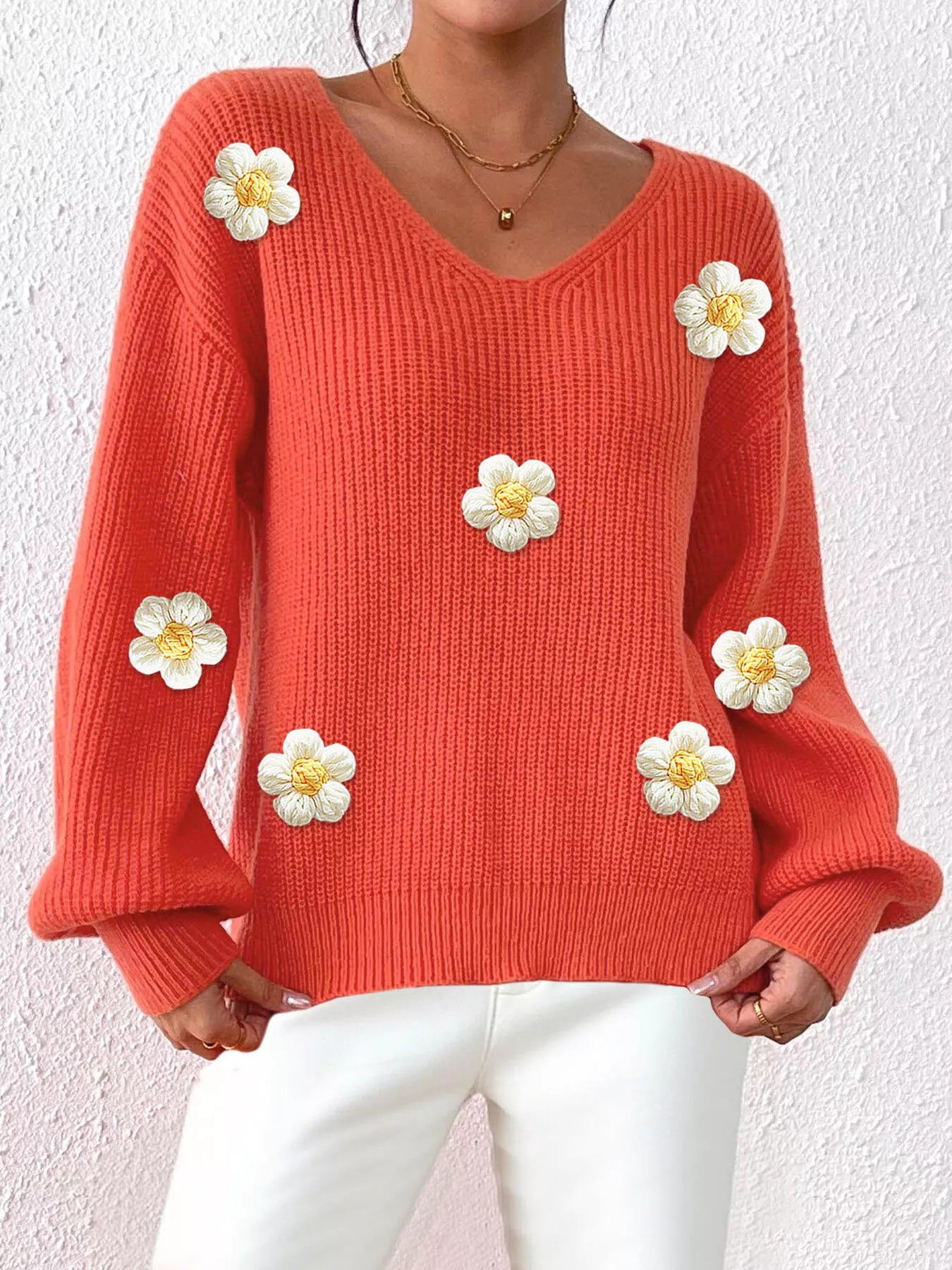 Floral Applique V-Neck Sweater Secondary image