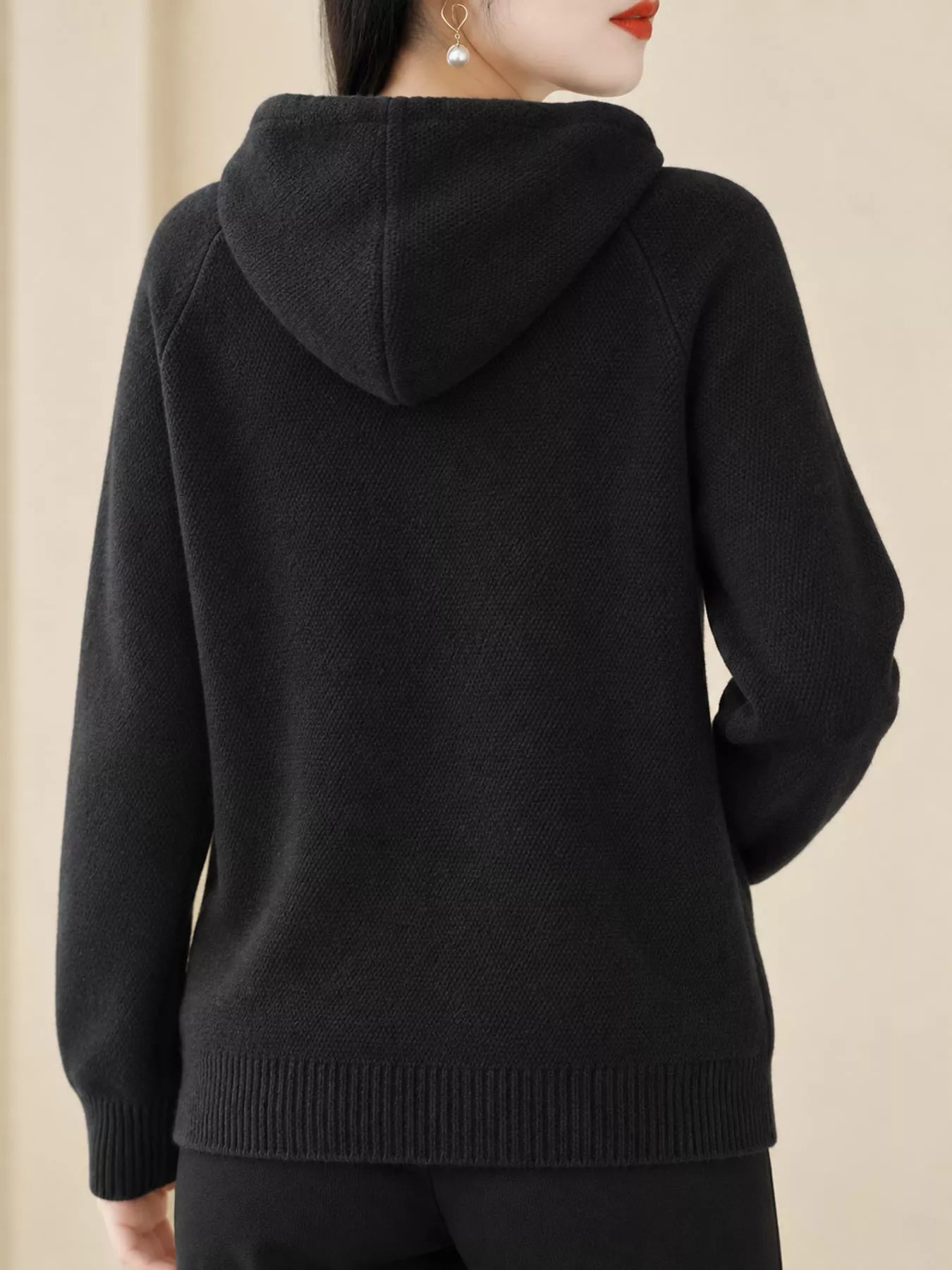 Drawstring Long Sleeve Hooded Knit Sweater Secondary image