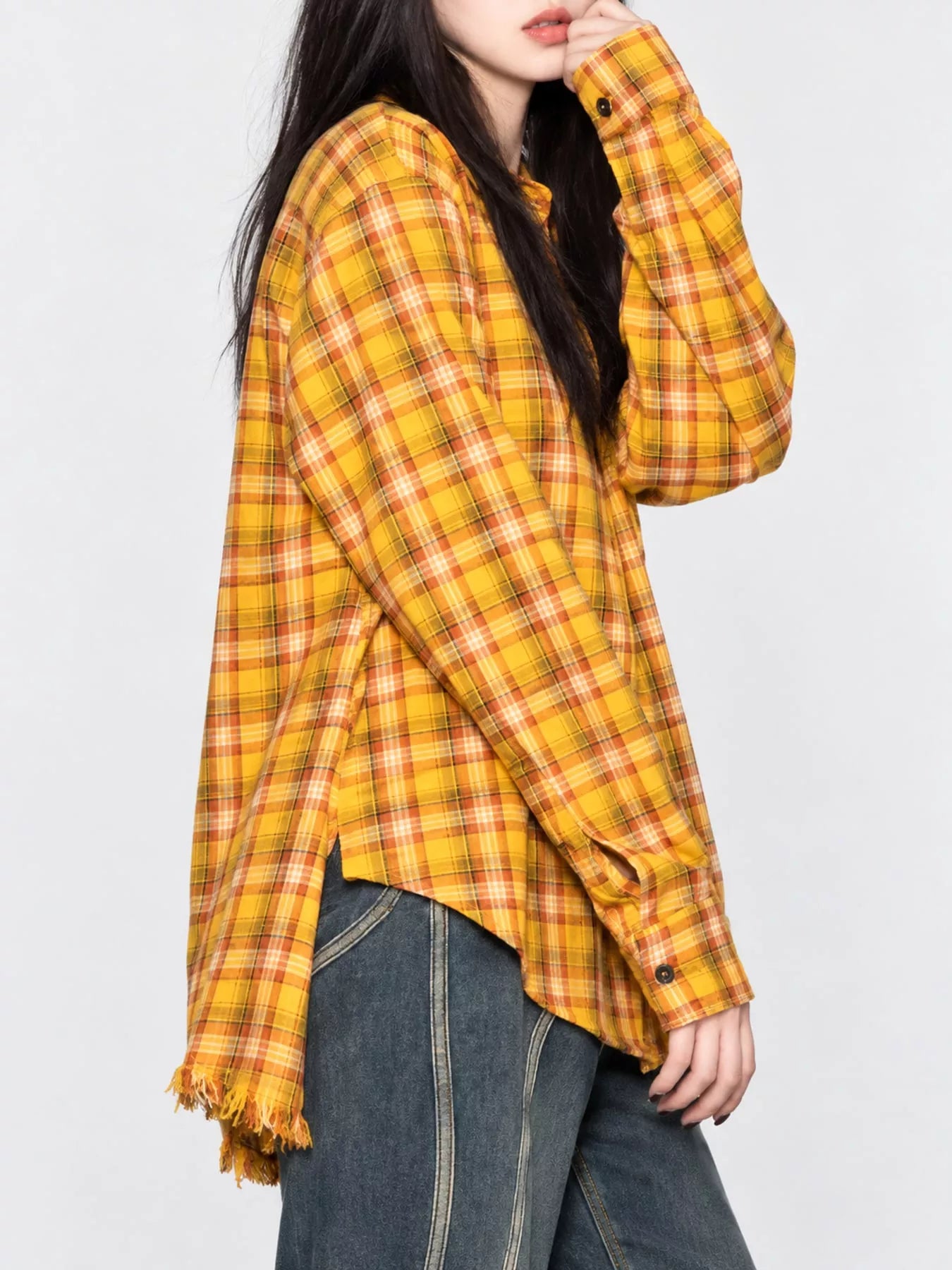 Plaid Frayed Hem Button Up Shirt Secondary image