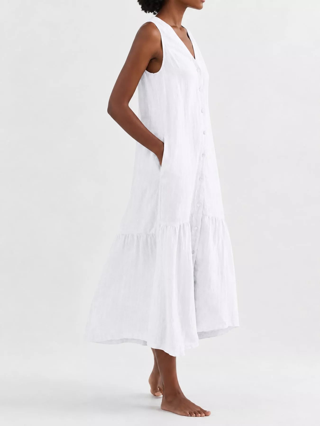 Full Size V-Neck Button Front Sleeveless Midi Dress Plus Size Secondary image