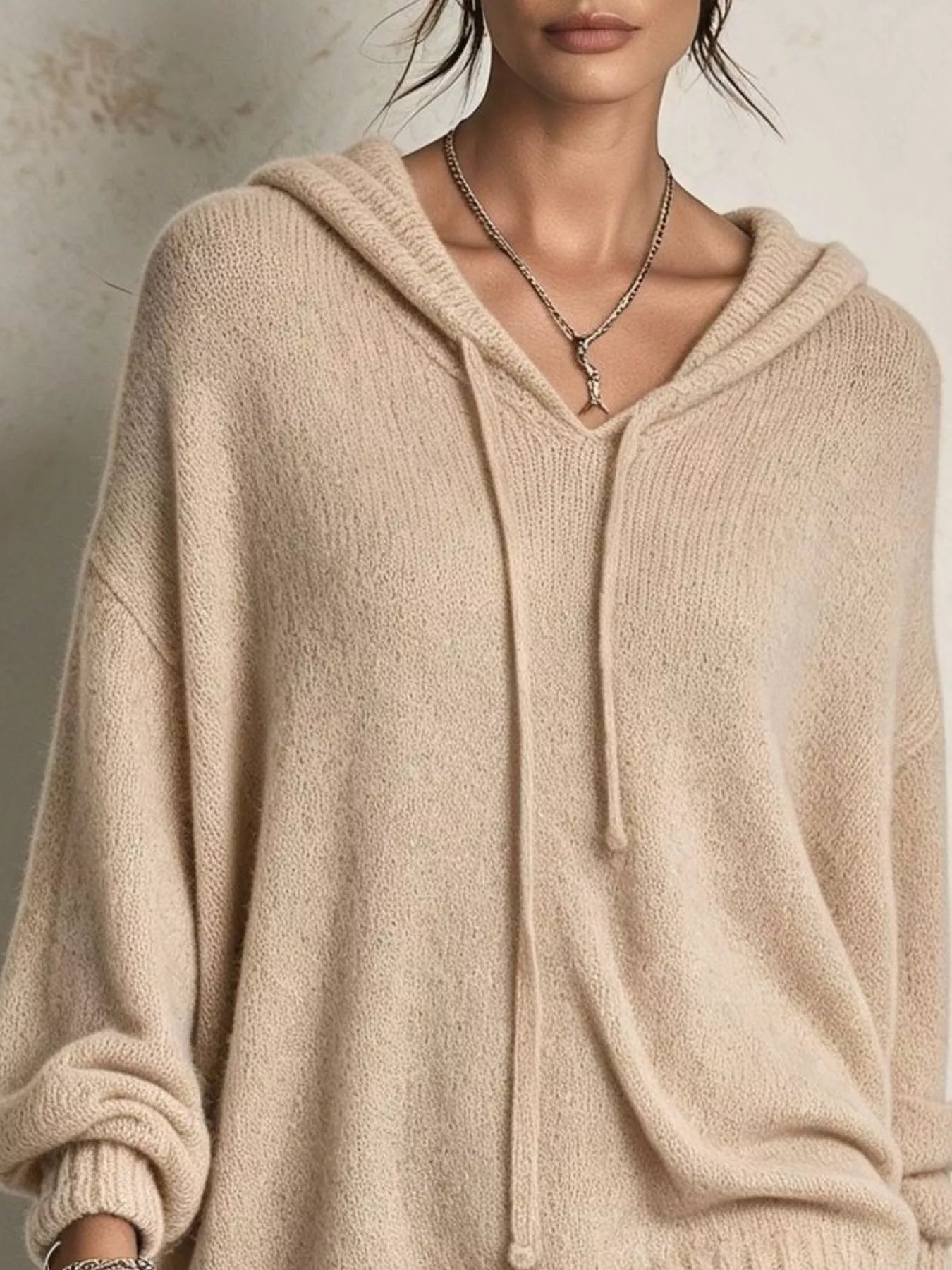Full Size Drawstring Ribbed Hem Hooded Sweater Plus Size Secondary image