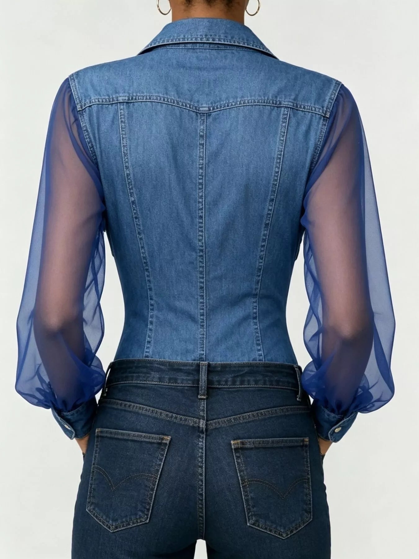 Full Size Slim-Fit Sheer Mesh Long Sleeves Shirt Plus Size Secondary image