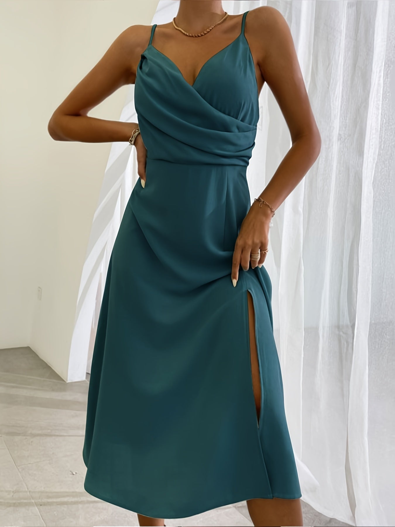 V-neck Slit Sling Dress Summer Fashion Sexy Slim Suspender Dresses For Women Clothing Secondary image