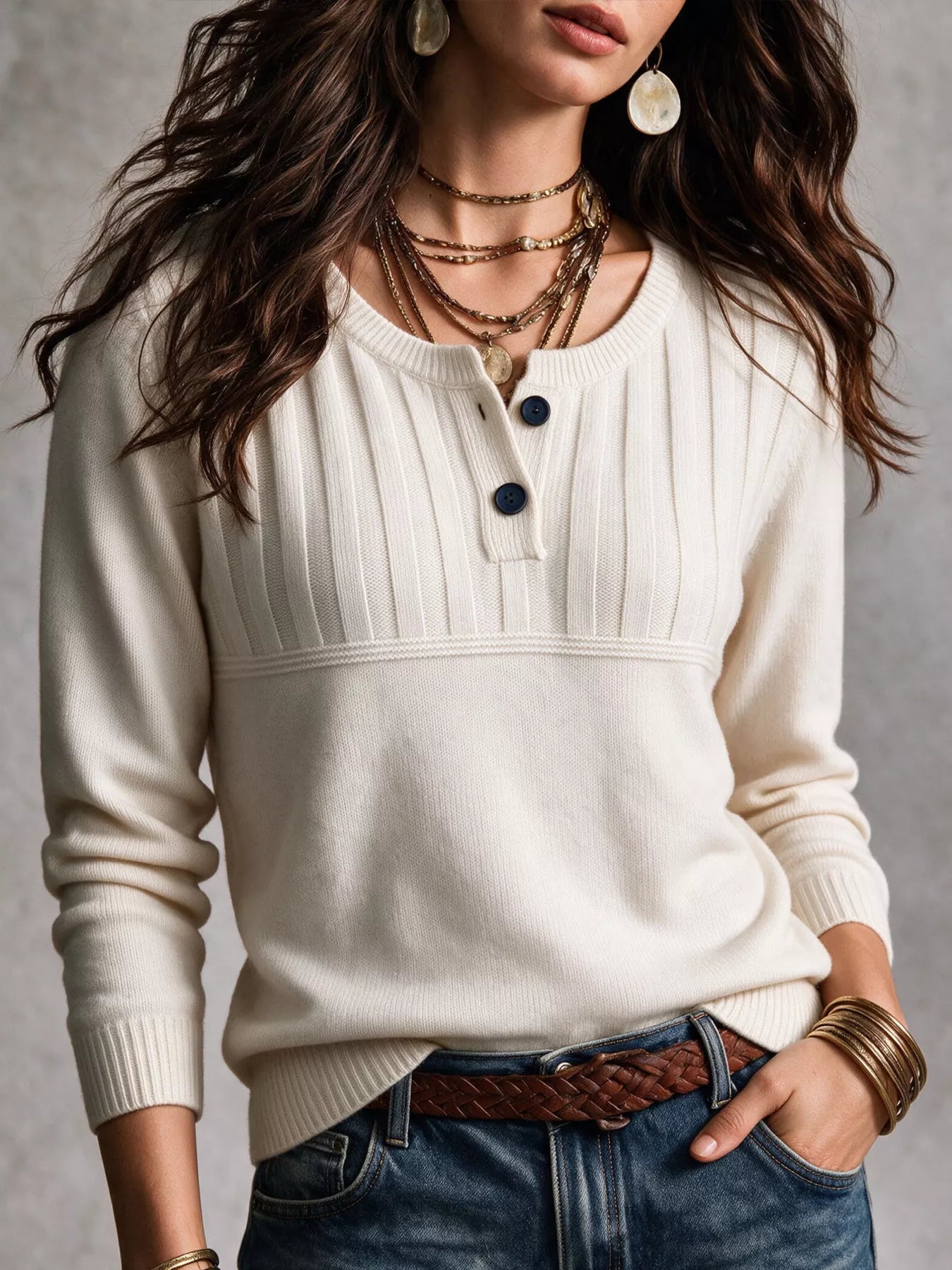 Ribbed Button Detail Sweater Secondary image