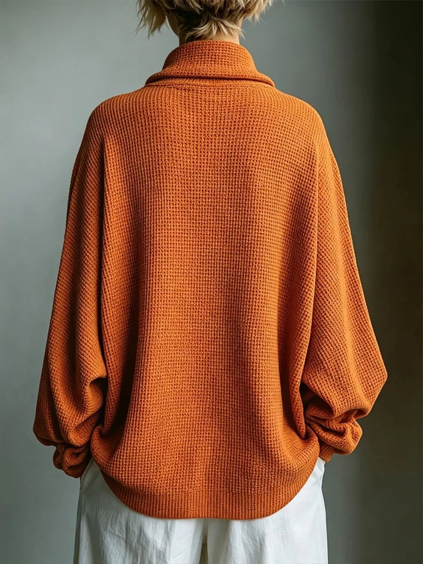Full Size Oversized Waffle Knit Mock Neck T-Shirt Plus Size Secondary image
