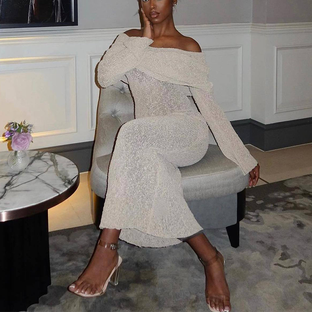New One-shoulder Knitted Long-sleeved Dress Sexy Beach Holiday Long Dresses Womens Clothing Secondary image