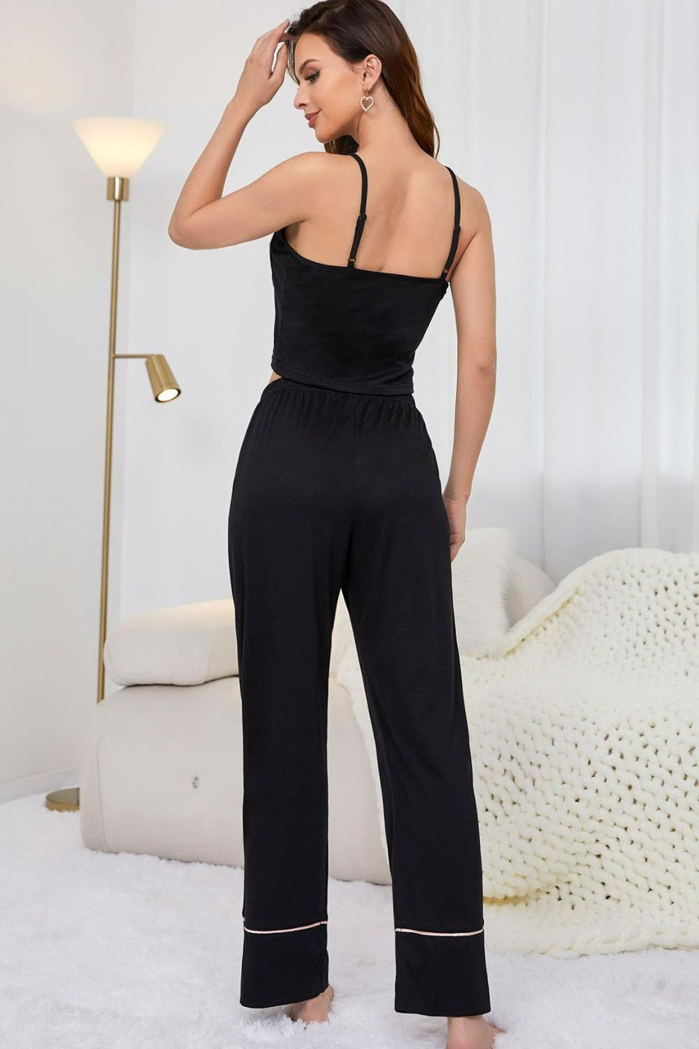 Contrast Trim Cropped Cami and Pants Loungewear Set Secondary image
