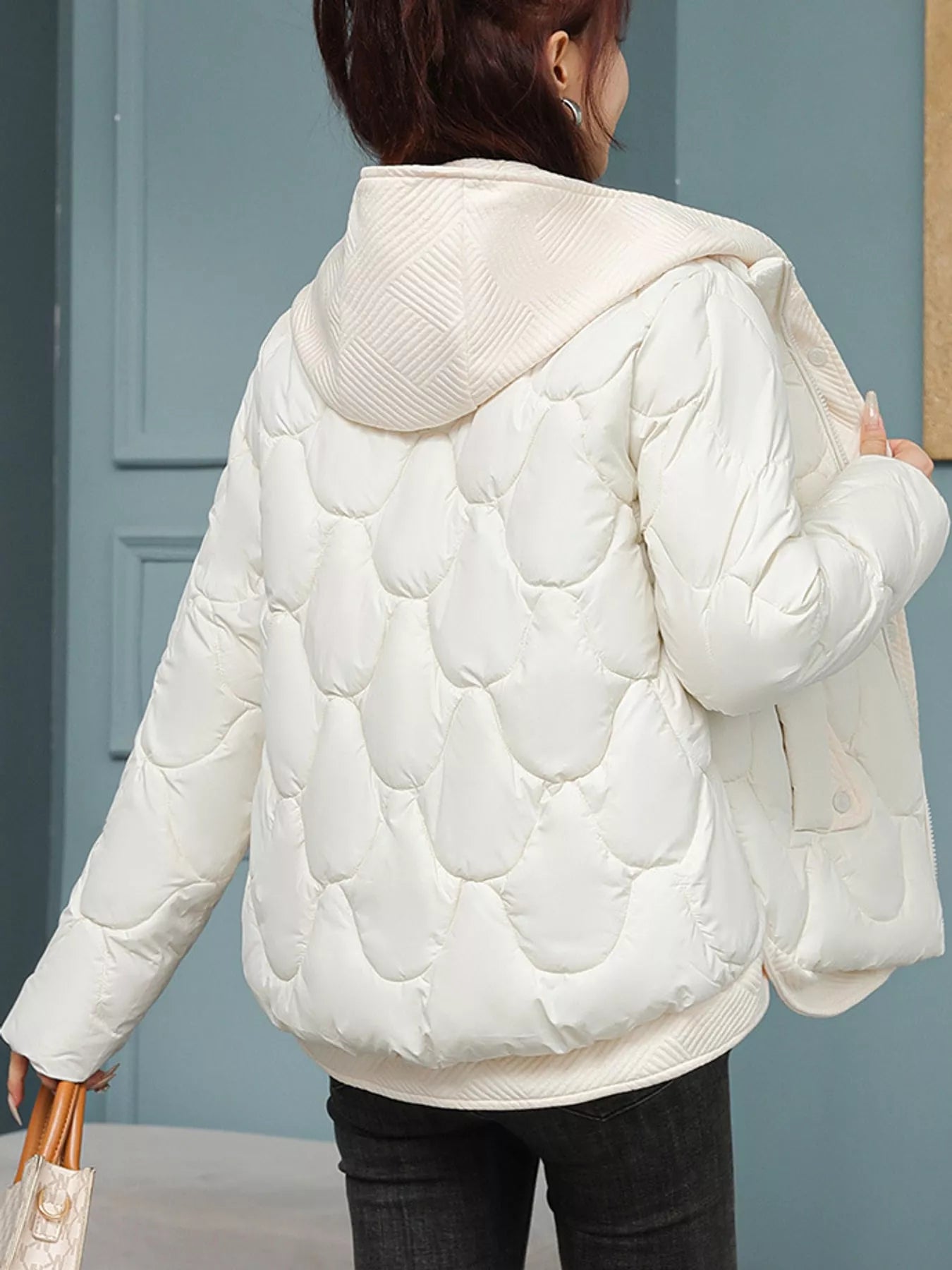 Plus Size Quilted Hooded Puffer Jacket with Snap-Button Closure Secondary image