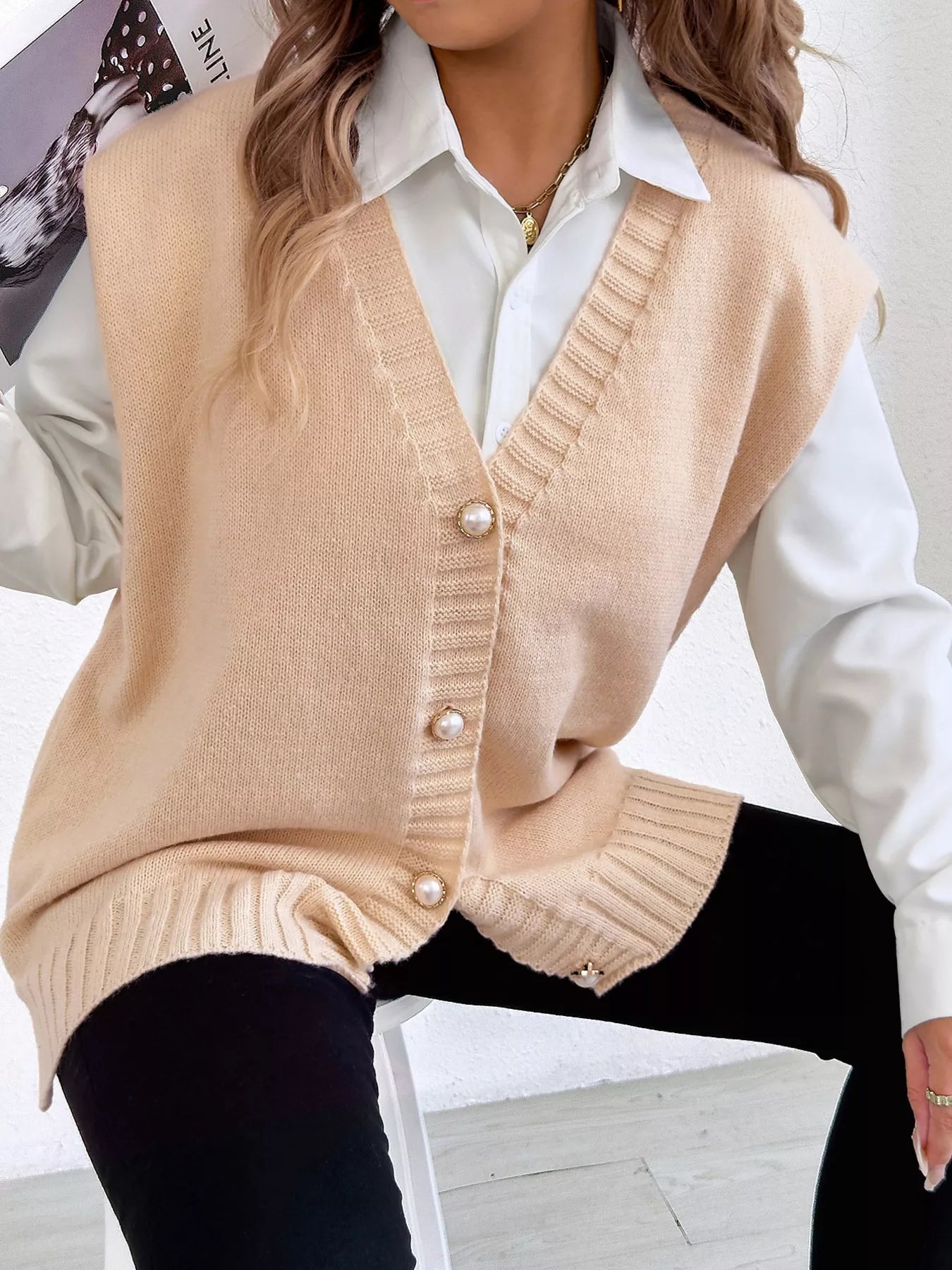 V-Neck Button-Front Knit Sweater Vest Secondary image