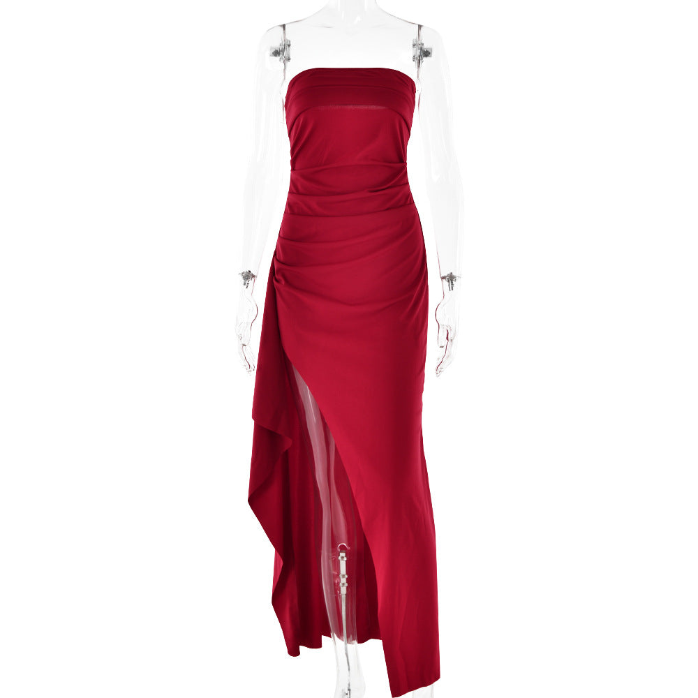 Strapless Split Long Dress Summer Fashion Pleated Bridesmaid Dress For Womens Party Wedding Clothing Secondary image