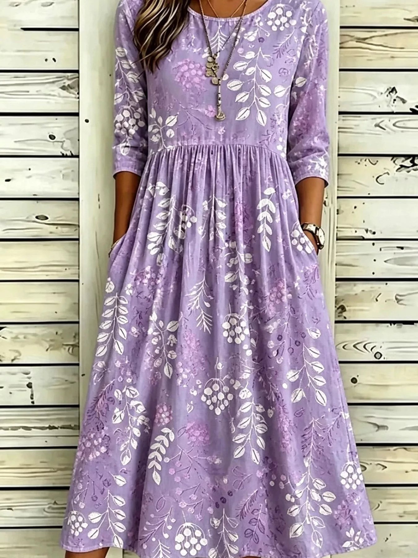Full Size Printed Midi Dress with Pockets Plus Size Secondary image