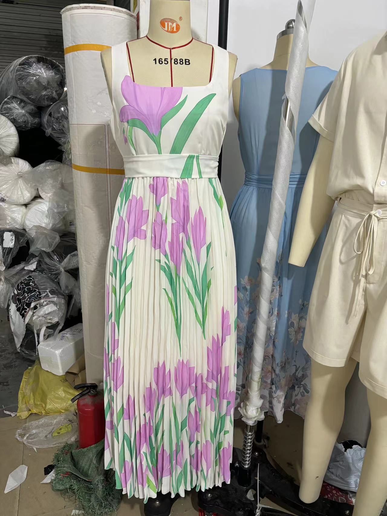 Floral Print Pleated Dress Summer A-Line Sleeveless Midi Dresses Women's Clothing Secondary image
