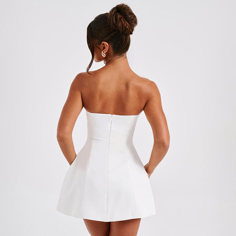 Fashion Tube Dress Summer Solid Color Sasual Backless Slim Short Dresses Party Womens Clothing Secondary image