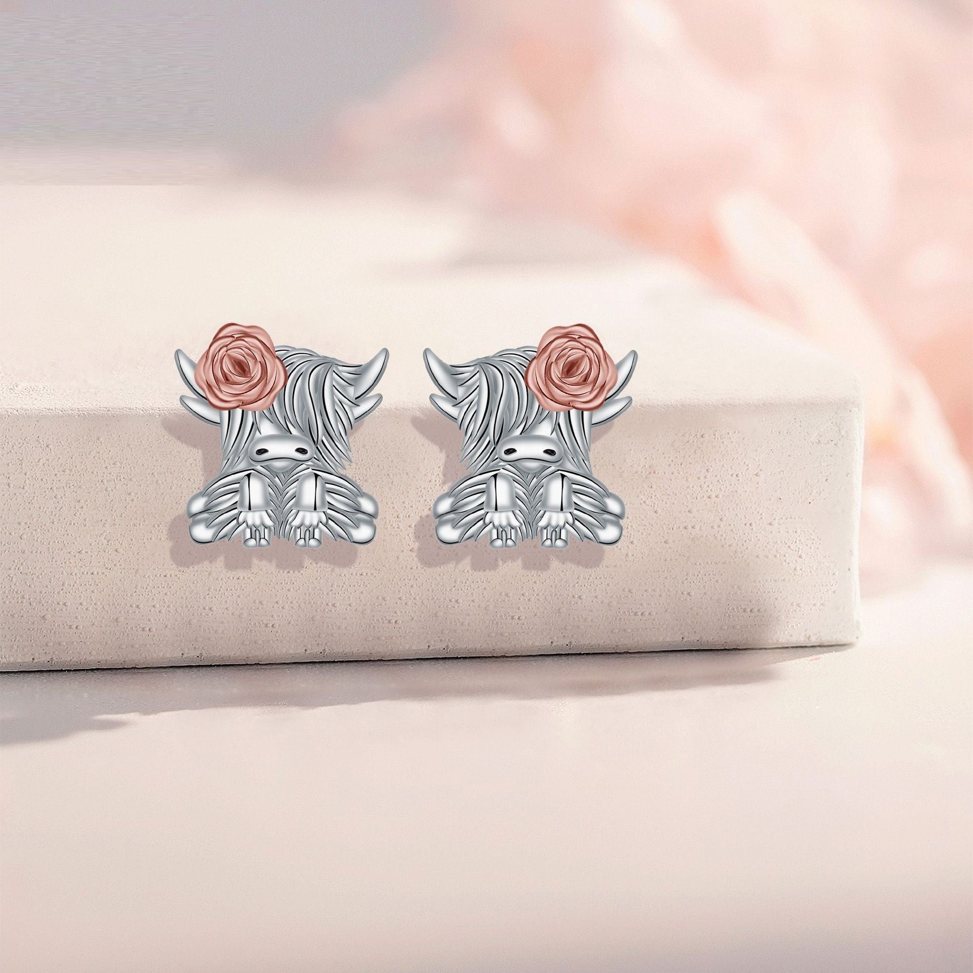Cute Cow And Flower Creative Female Necklace Earrings Eccentric Personality Secondary image