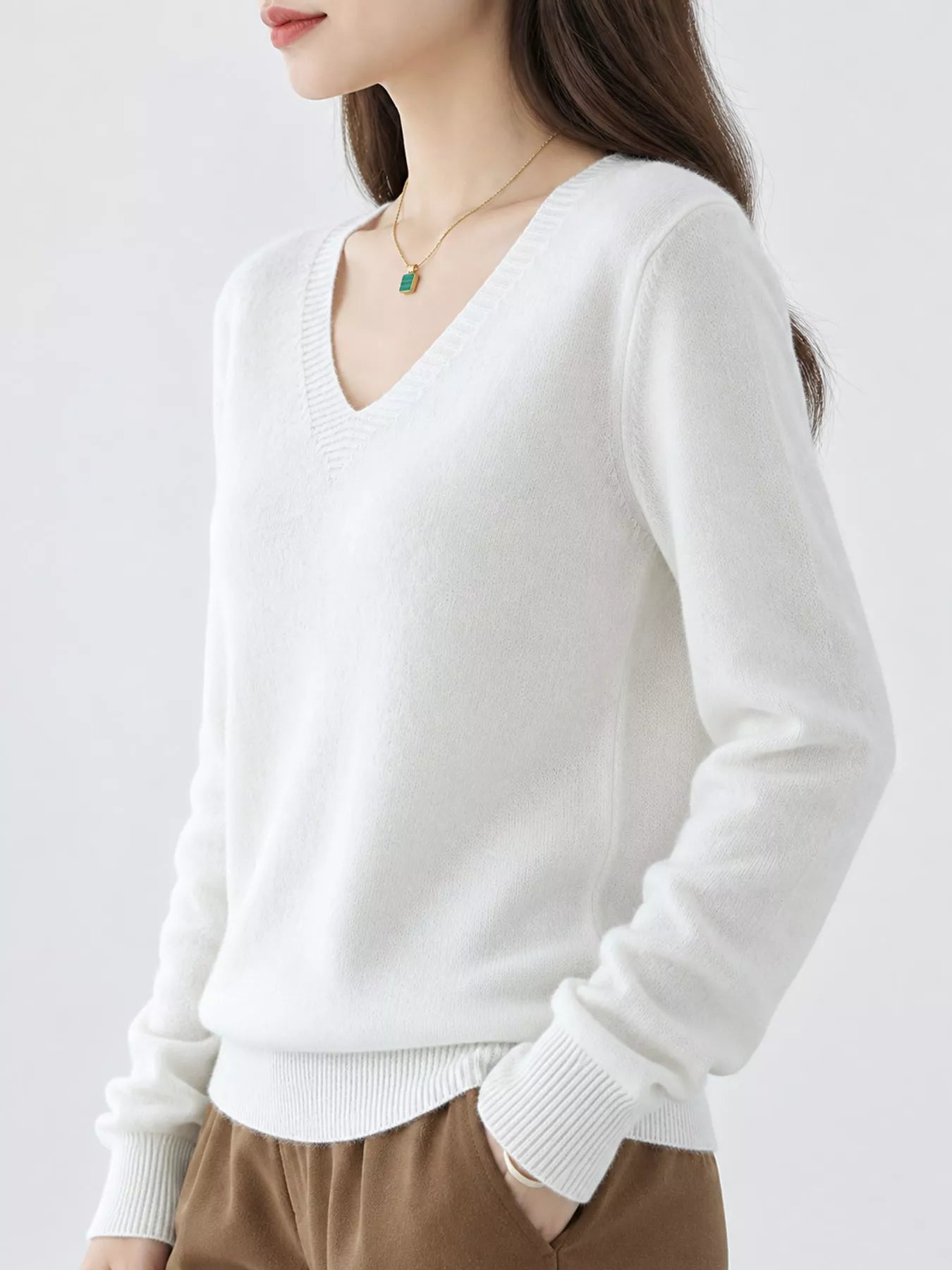 V-Neck Solid Color Sweater Secondary image