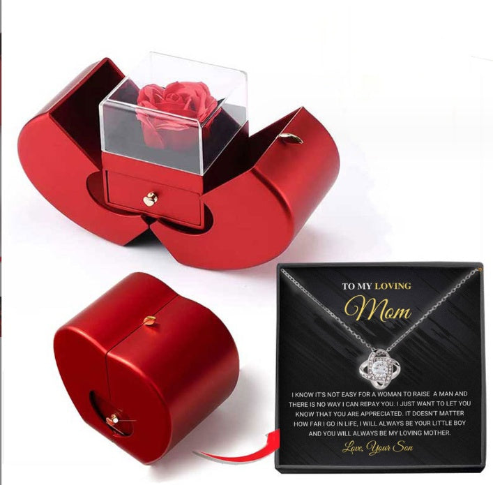Fashion Jewelry Box Red Apple Christmas Gift Necklace Eternal Rose For Girl Mother's Day Valentine's Day Gifts With Artificial Flower Rose Flower Jewelry Box Secondary image