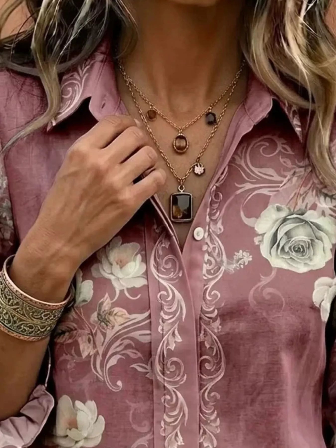 Full Size Floral Print Button-Down Shirt Plus Size Secondary image