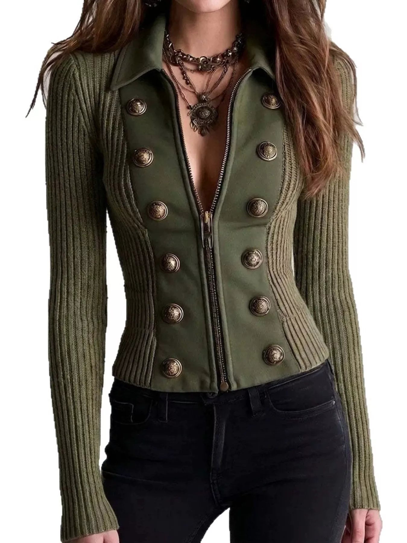Ribbed Knit Zip-Up Cardigan Secondary image
