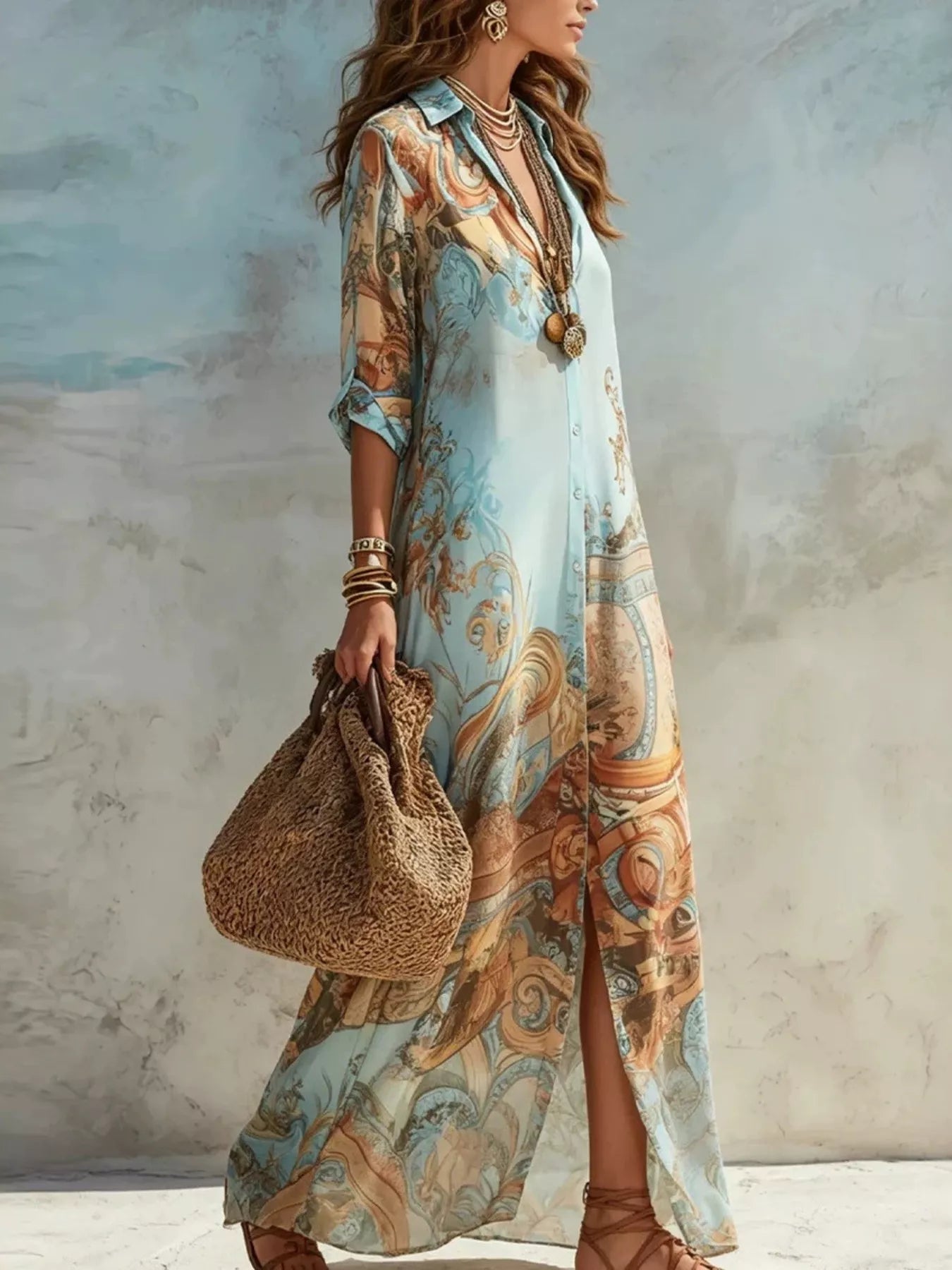 Full Size Printed Button-Down Maxi Shirt Dress Plus Size Secondary image