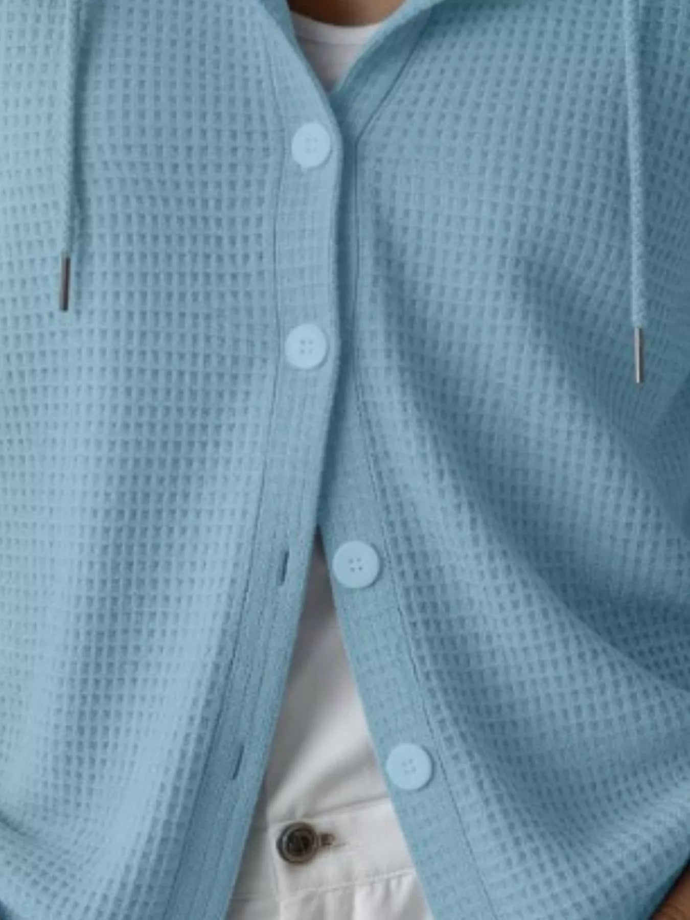 Waffle Knit Button-Down Hooded Cardigan Secondary image