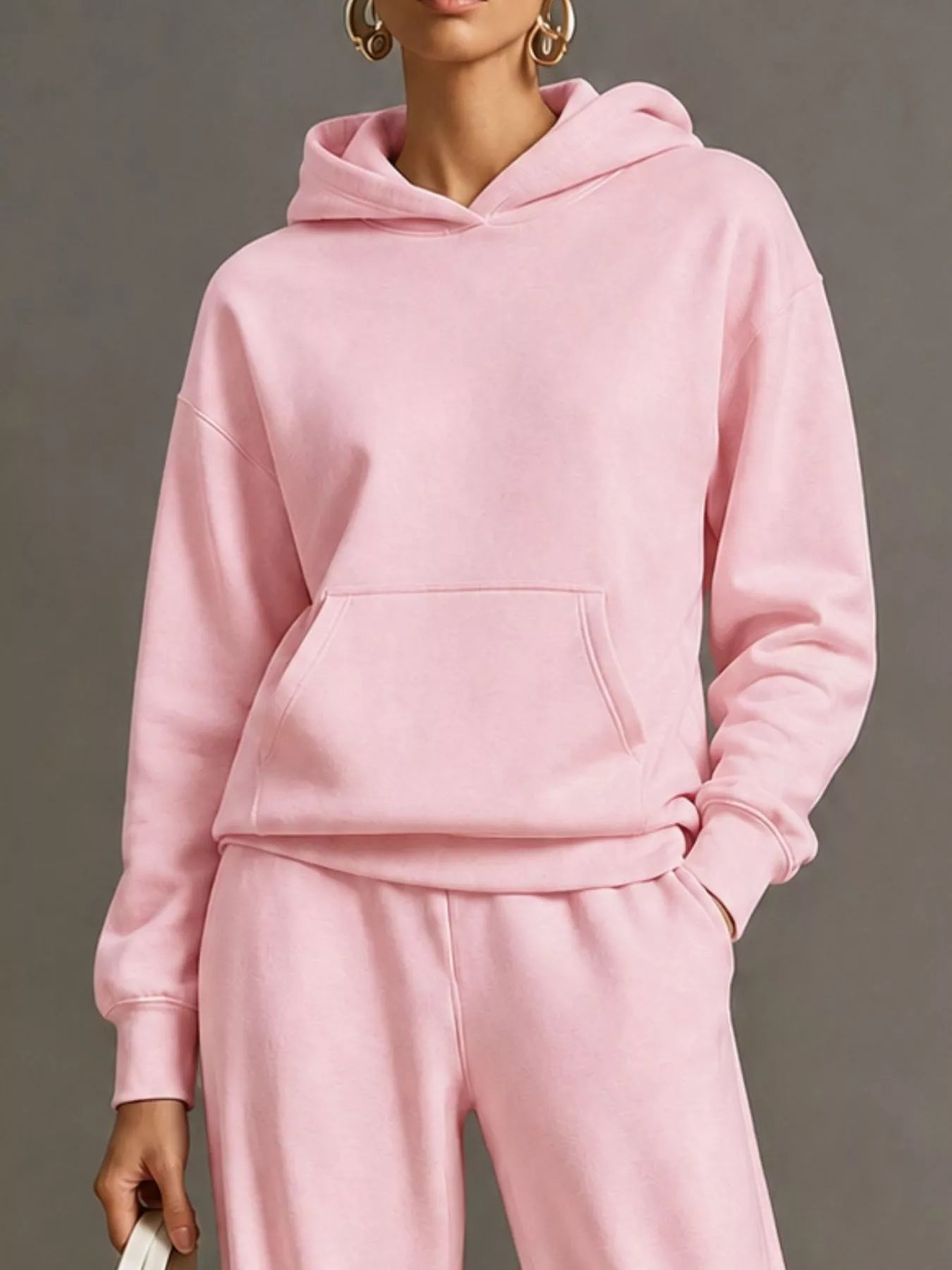 Kangaroo Pocket Hoodie and Pants Set Secondary image