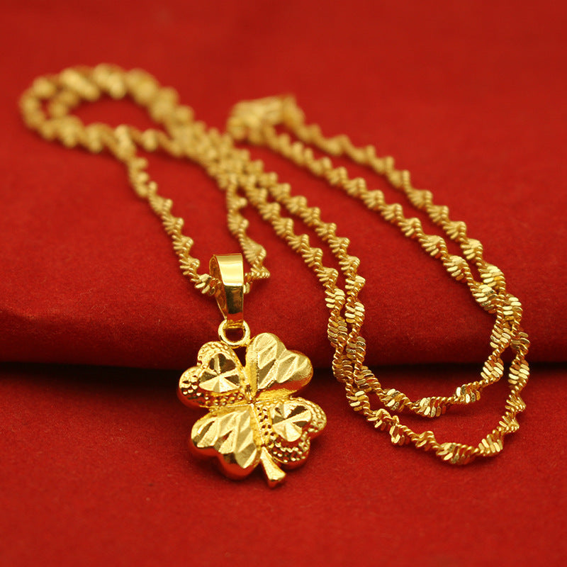 Gold-plated Brass Pendant Necklace For Women, Water Wave Textured Collarbone Chain Secondary image