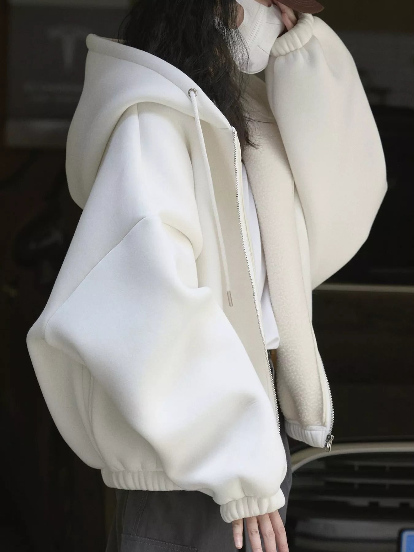 Oversized Fleece-Lined Zip-Up Hoodie Secondary image