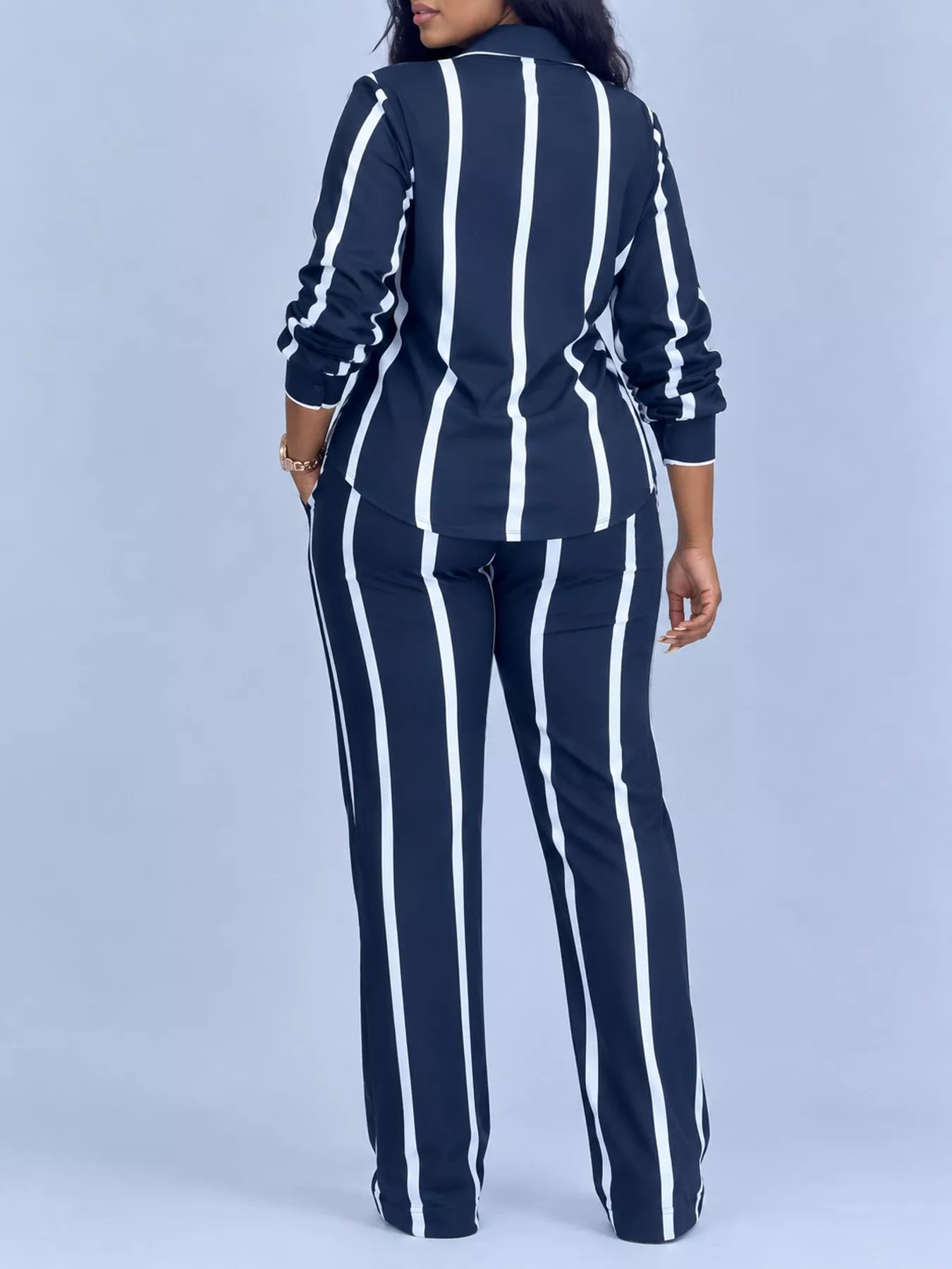Striped Button-Down Shirt and Wide-Leg Pants Two-Piece Set Secondary image